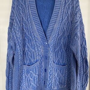 J. Crew Blue Cable Heritage Knit Cardigan Ocean Blue